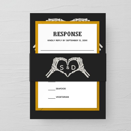 Skeleton Hands Heart Wedding 招待状ベリーバンド