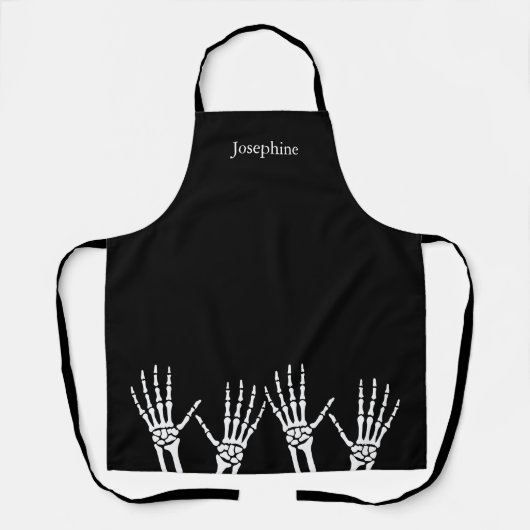 Skeleton Hands On Black With Custom Name Halloween エプロン (正面)