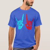 Skeleton Hands Rock Sign Music Lovers Halloween gi Tシャツ (正面)