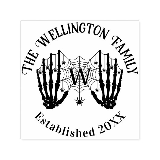 Skeleton Hands Spiderweb Init 家族の名前 設立 セルフインキングスタンプ (デザイン)