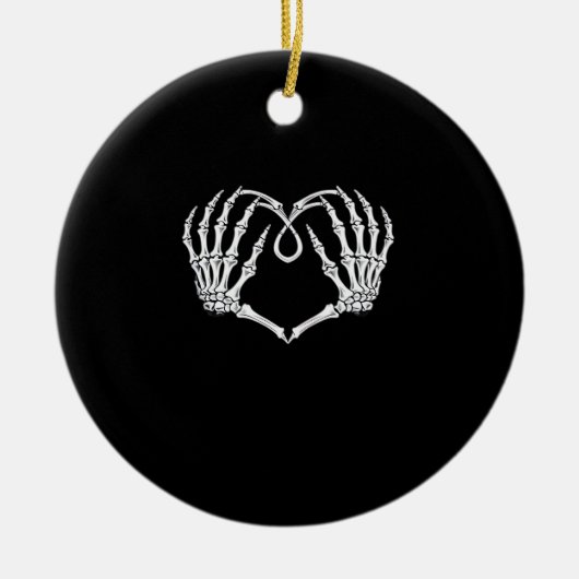 Skeleton Hands Vaとバレンタインデーのゴシックハート セラミックオーナメント (正面)