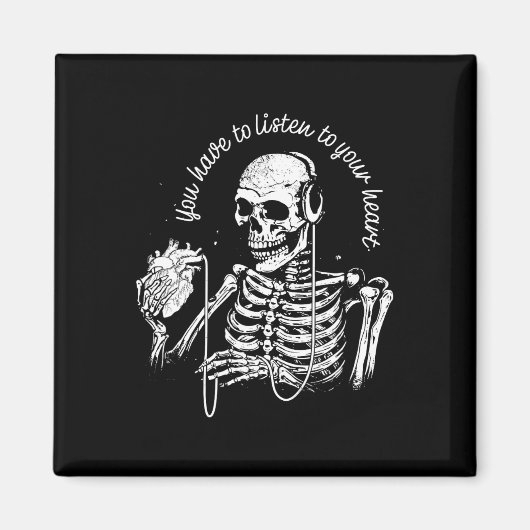 Skeleton Headphones Heart Gothic Music Halloween S マグネット (正面)