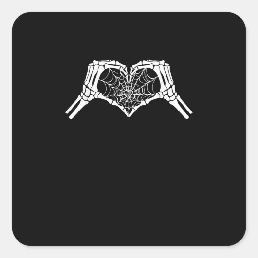 Skeleton Heart Hands Spiderweb Halloween Spooky Wo スクエアシール (正面)