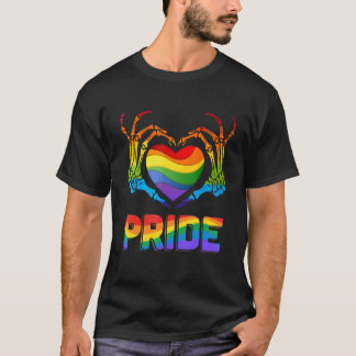 Skeleton Heart Pride Rainbow LGBTQ LGBT Gay Lesbia Tシャツ