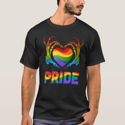 Skeleton Heart Pride Rainbow LGBTQ LGBT Gay Lesbia Tシャツ (正面)