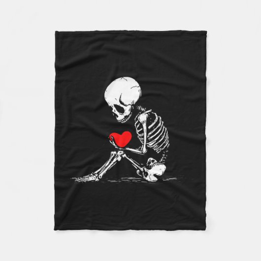 Skeleton Heart Valentines Emo Gothic Minimalist Ck フリースブランケット (正面)