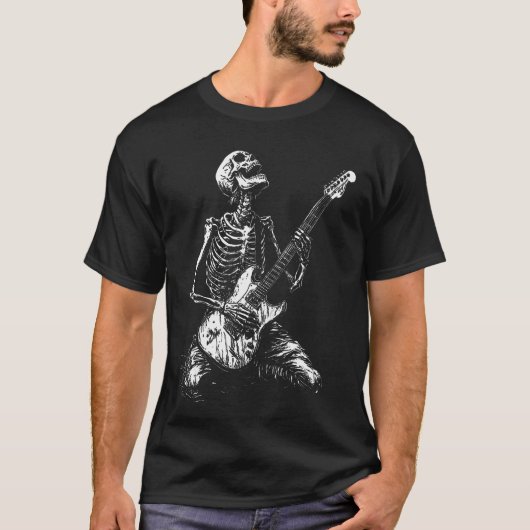 Skeleton Heavy Death Metal Rock Punk Gothic Guitar Tシャツ (正面)