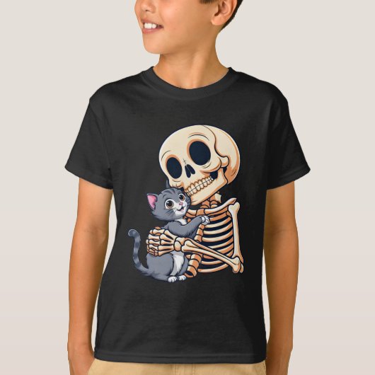 Skeleton Holding A Cat Cute Halloween Costume Skul Tシャツ (正面)