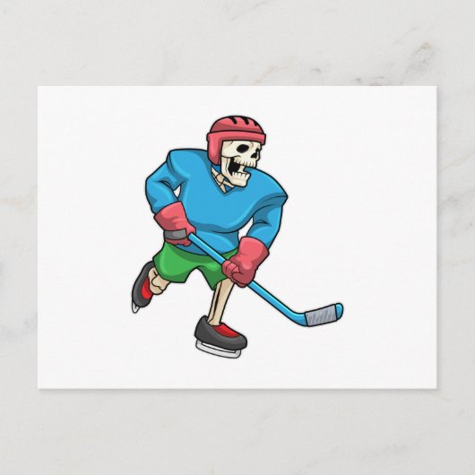 Skeleton holding a hockey stick at an ice hockey g ポストカード (正面)