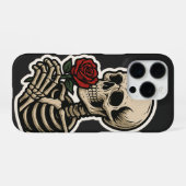 Skeleton Holding a Rose – Artistic Gothic Sticker iPhoneケース (裏面横)
