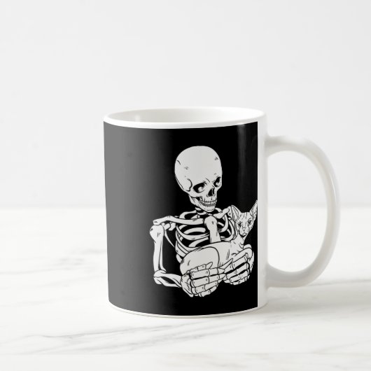 Skeleton Holding Cat Funny Halloween Skull Sphynx  コーヒーマグカップ (右)