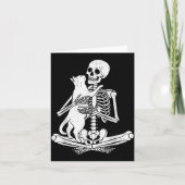 Skeleton Holding Cat Funny Soky Halloween Meow Kit カード (正面)