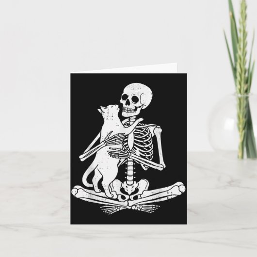 Skeleton Holding Cat Funny Soky Halloween Meow Kit カード (正面)