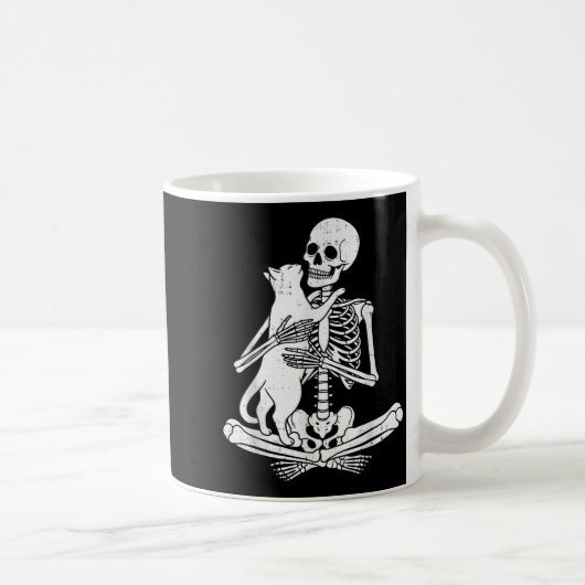 Skeleton Holding Cat Funny Soky Halloween Meow Kit コーヒーマグカップ (右)