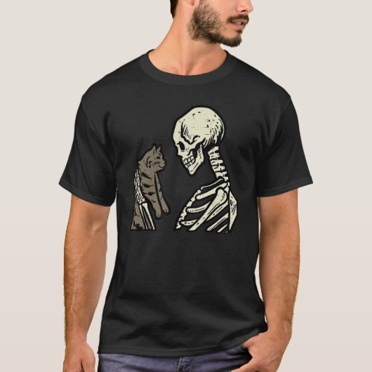 Skeleton Holding Cat  Halloween Skull Men Women Ki Tシャツ (正面)