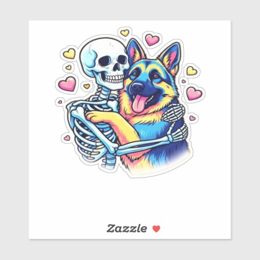 Skeleton Hugging a German Shepherd � Unique Gothic シール (シート)