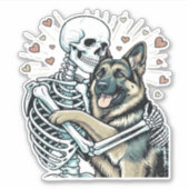 Skeleton Hugging a German Shepherd � Unique Gothic シール (正面)
