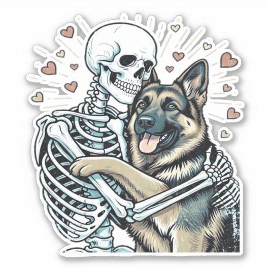 Skeleton Hugging a German Shepherd � Unique Gothic シール (正面)