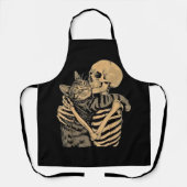 Skeleton Hugging Cat – Cute Gothic Cat Lover Gift エプロン (正面)