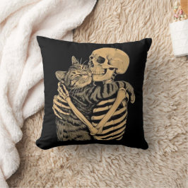 Skeleton Hugging Cat – Cute Gothic Cat Lover Gift クッション