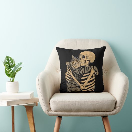  Skeleton Hugging Cat – Cute Gothic Cat Lover Gift クッション (椅子)