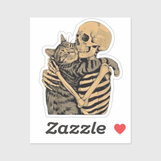 Skeleton Hugging Cat – Cute Gothic Cat Lover Gift シール (シート)