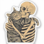  Skeleton Hugging Cat – Cute Gothic Cat Lover Gift シール (正面)