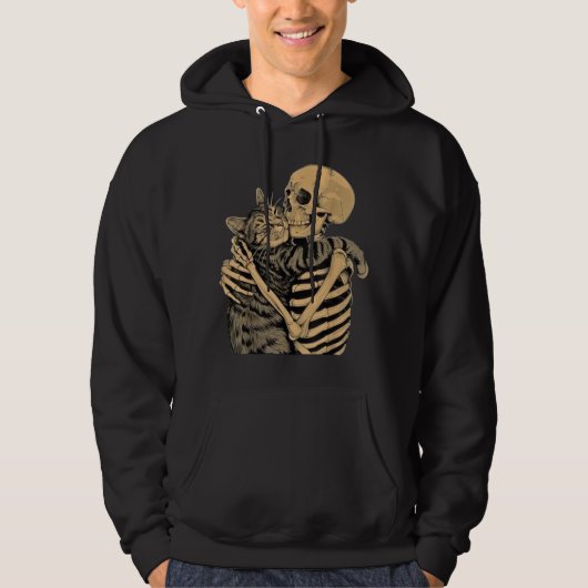 Skeleton Hugging Cat – Cute Gothic Cat Lover Gift パーカ (正面)