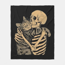 Skeleton Hugging Cat – Cute Gothic Cat Lover Gift フリースブランケット