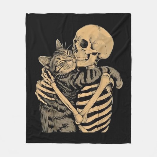  Skeleton Hugging Cat – Cute Gothic Cat Lover Gift フリースブランケット (正面)