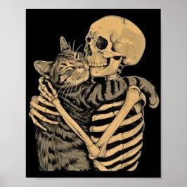 Skeleton Hugging Cat – Cute Gothic Cat Lover Gift ポスター