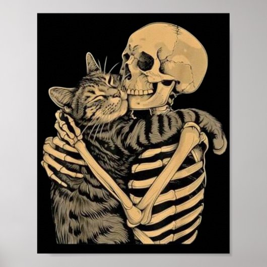  Skeleton Hugging Cat – Cute Gothic Cat Lover Gift ポスター (正面)