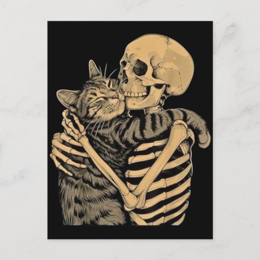  Skeleton Hugging Cat – Cute Gothic Cat Lover Gift ポストカード (正面)
