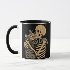 Skeleton Hugging Cat – Cute Gothic Cat Lover Gift マグカップ