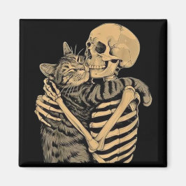 Skeleton Hugging Cat – Cute Gothic Cat Lover Gift マグネット