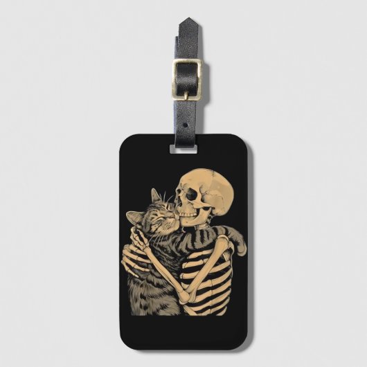  Skeleton Hugging Cat – Cute Gothic Cat Lover Gift ラゲッジタグ (正面縦)