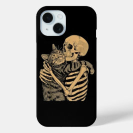 Skeleton Hugging Cat – Cute Gothic Cat Lover Gift iPhone 15ケース