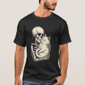 Skeleton Hugging Cat Cute Halloween Cat Lover Kitt Tシャツ (正面)