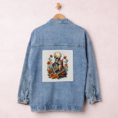 Skeleton Hugging Cat Floral Halloween Cats Lover デニムジャケット (ハンガー)