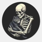 Skeleton Hugging Cat Funny Halloween Cat Lover ラウンドシール (正面)