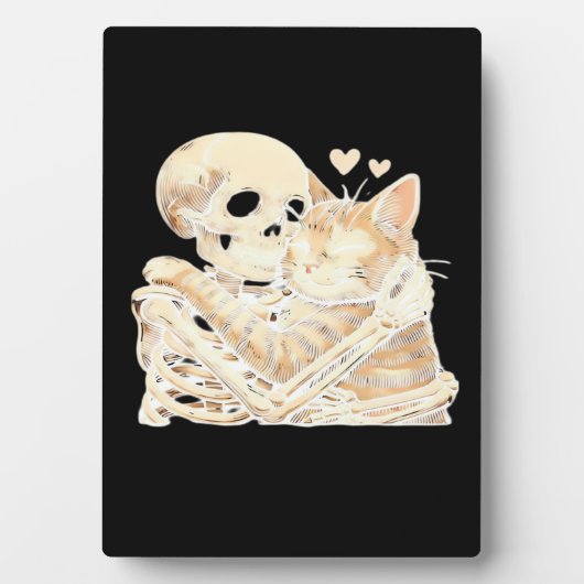 Skeleton Hugging Cat Halloween Cat Lover Cat Mom D フォトプラーク (正面)