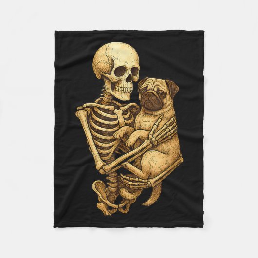 Skeleton Hugging Pug Halloween Pugs Lover Pug Mom  フリースブランケット (正面)