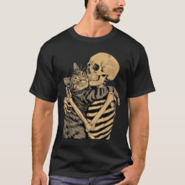 Skeleton Huging Cat – かわいいゴシック様式の猫好き Tシャツ