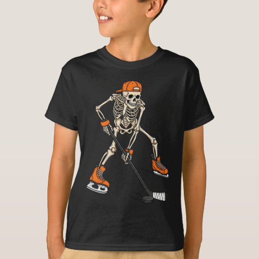 Skeleton Ice Hockey Halloween Costume Gift For Men Tシャツ (正面)