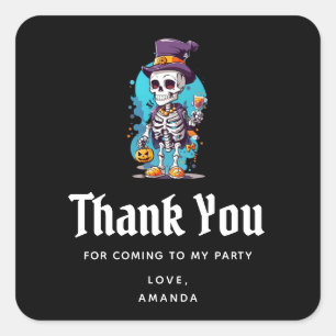 Skeleton in a Top HatハローウィンパーティThank You スクエアシール