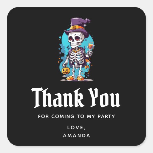 Skeleton in a Top HatハローウィンパーティThank You スクエアシール (正面)