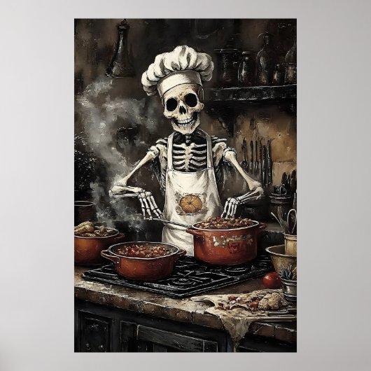 Skeleton In Kitchen Print, Victorian Kitchen ポスター (正面)