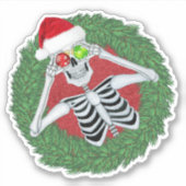 Skeleton in Santa Hatクリスマスボールグリーンリース シール (正面)