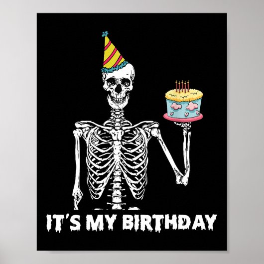 Skeleton It's My Birthday Party Happy Halloween Bi ポスター (正面)