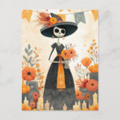 Skeleton Lady La Catrina Day of the Dead  シーズンポストカード (正面)